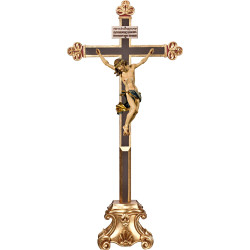 Cristo Barroco en cruz barroca en peana con Titulus Crucis en hebreo - latín - griego